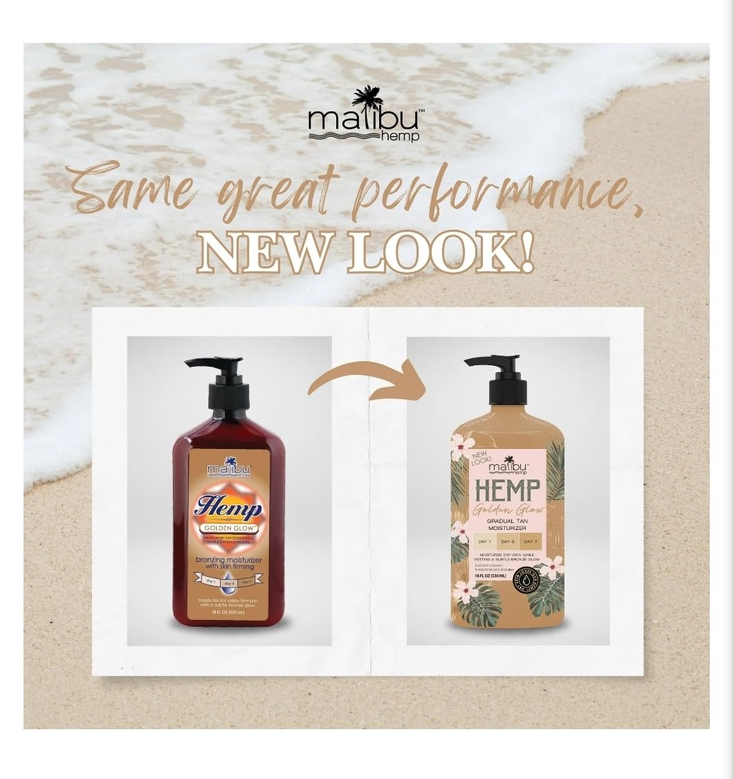 Malibu Tan Hemp Golden Glow Lotion 18 fluid ounce packaging