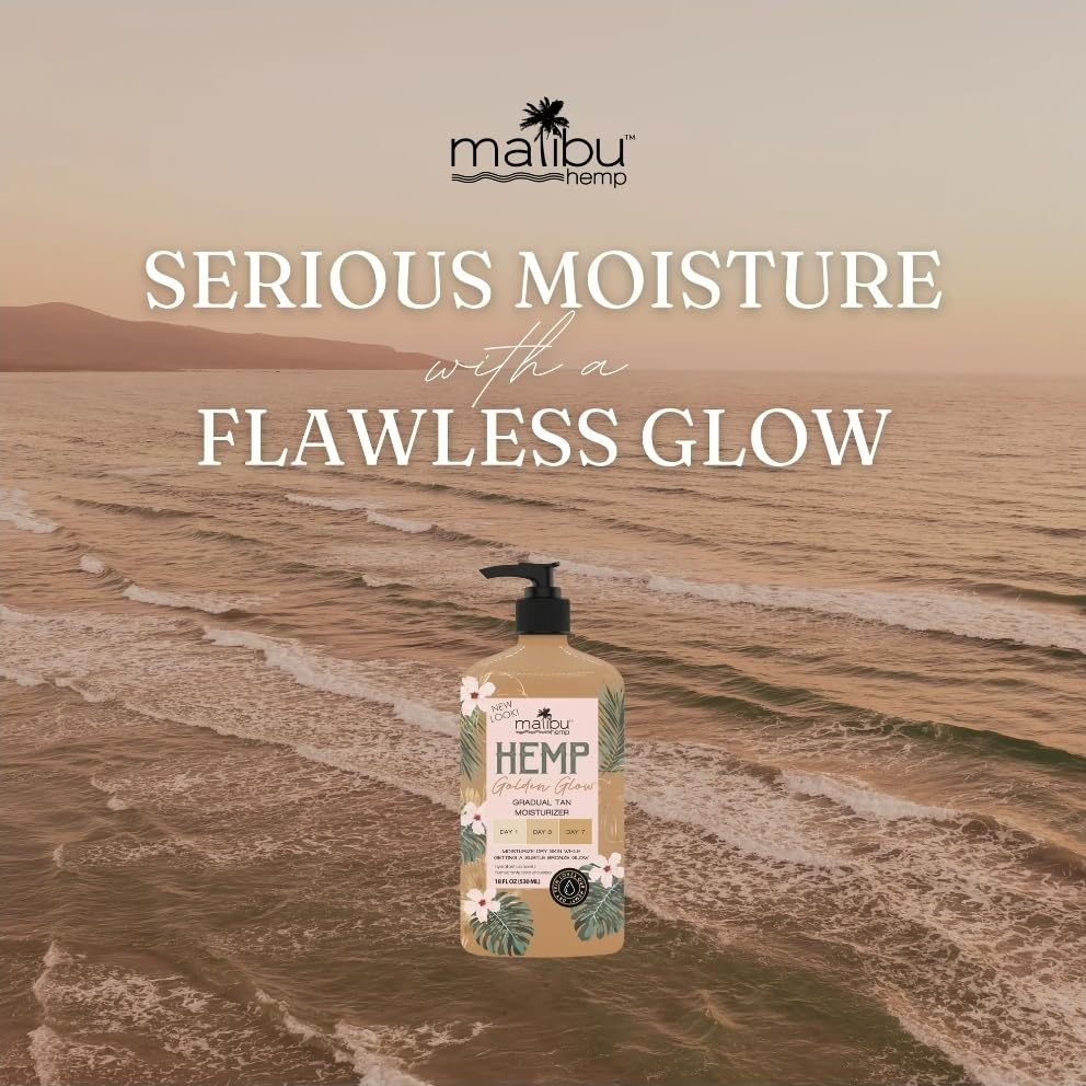 Malibu Tan Hemp Golden Glow lotion back label ingredients and instructions