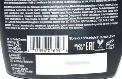 Back view of Devoted Creations Black Obsession bottle with product information