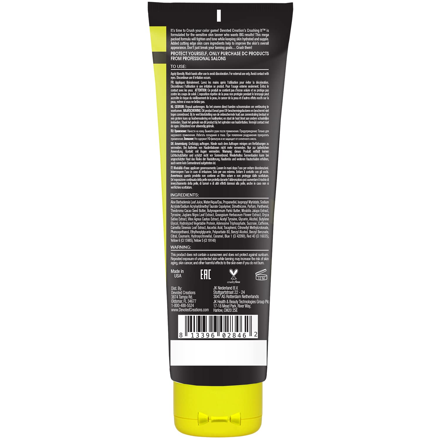 Devoted Creations Crushing It tanning lotion texture and packaging