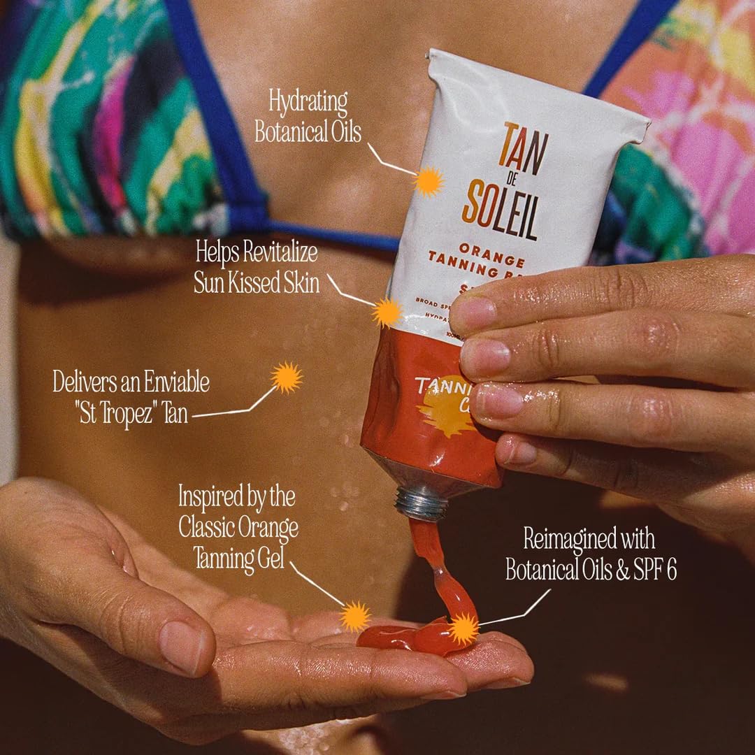 Applying Tanning Club orange gel on skin for sun-kissed glow