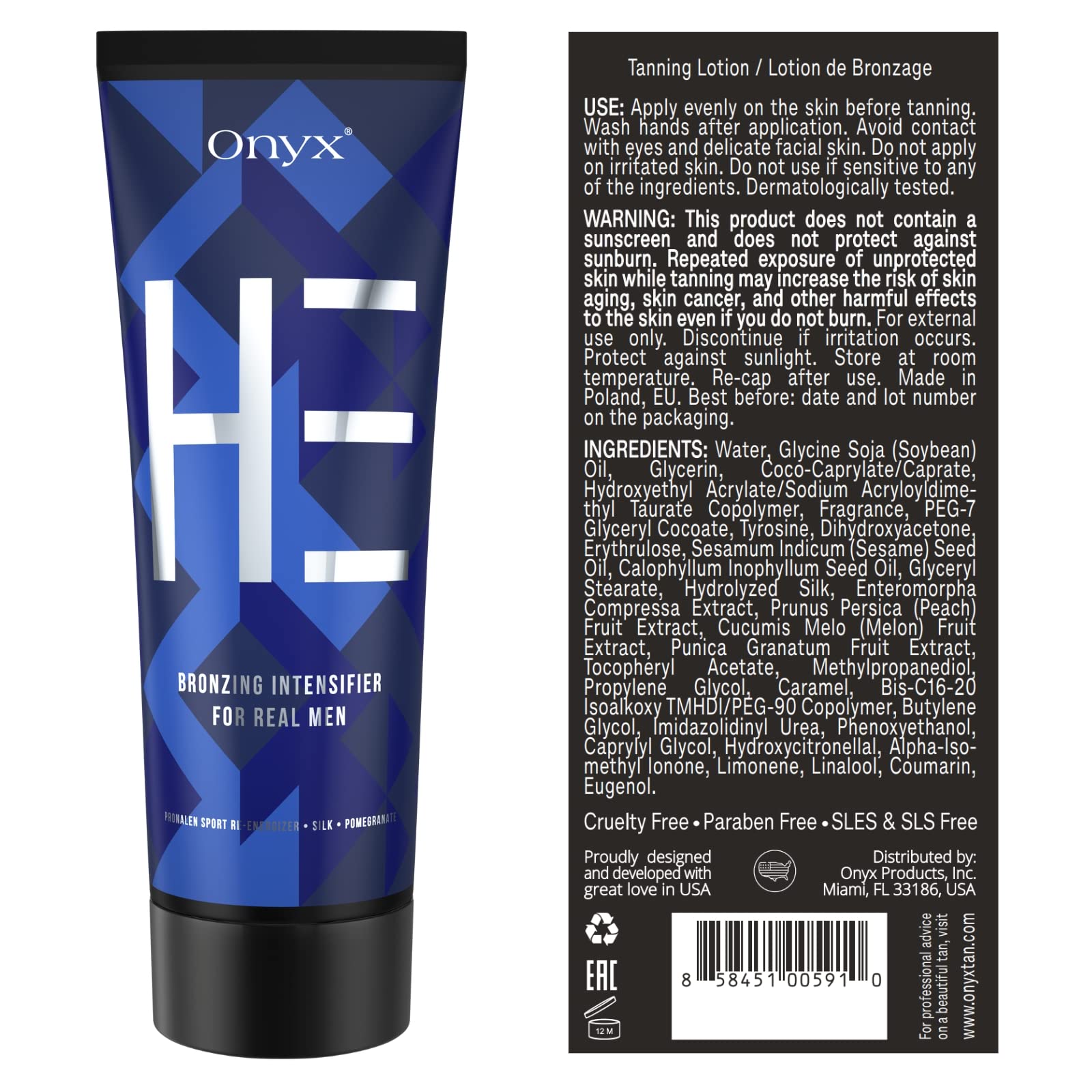 Onyx HE indoor tanning lotion accelerator and bronzer product display