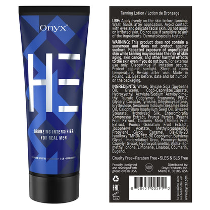 Onyx HE indoor tanning lotion accelerator and bronzer product display