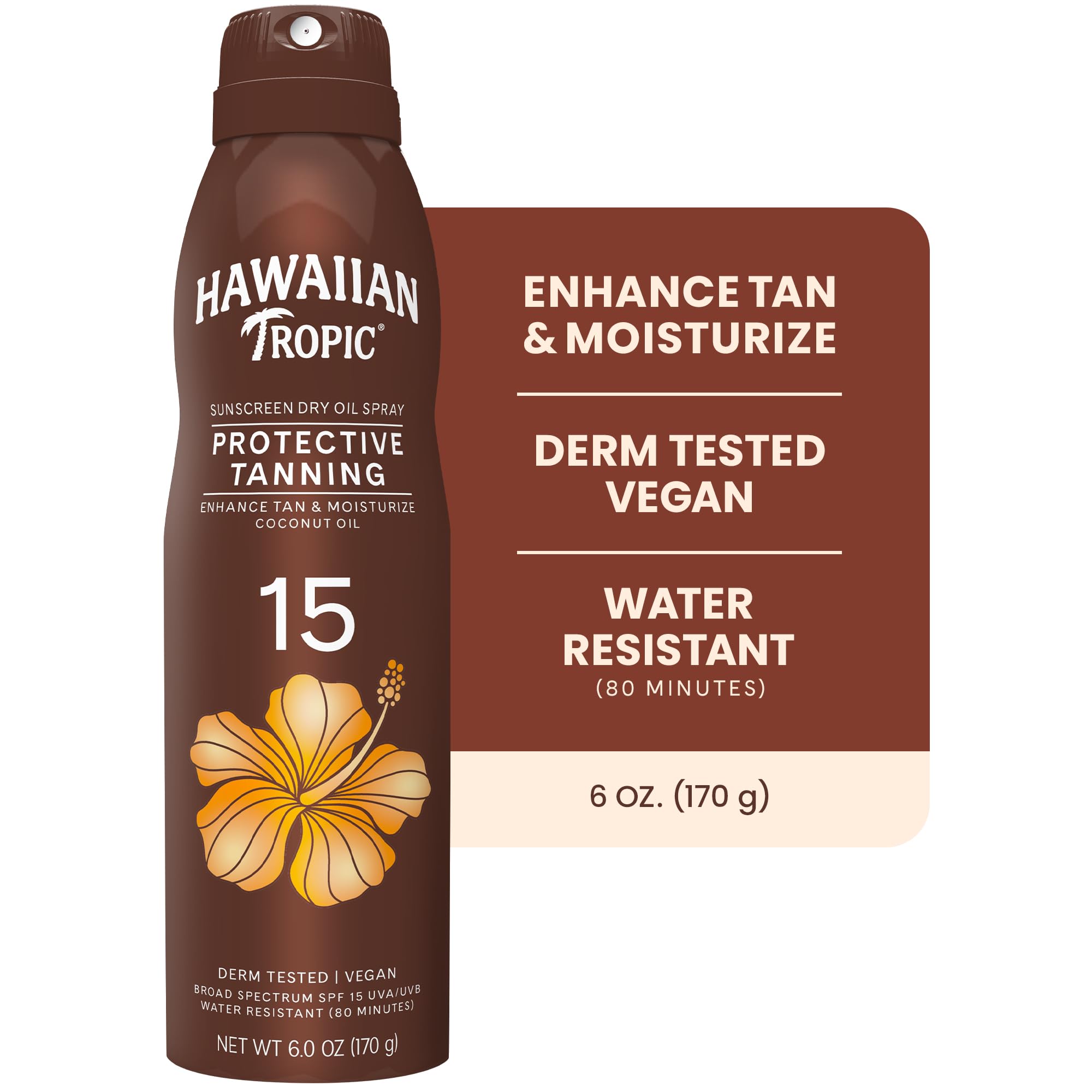 Hawaiian Tropic tanning spray bottle label details