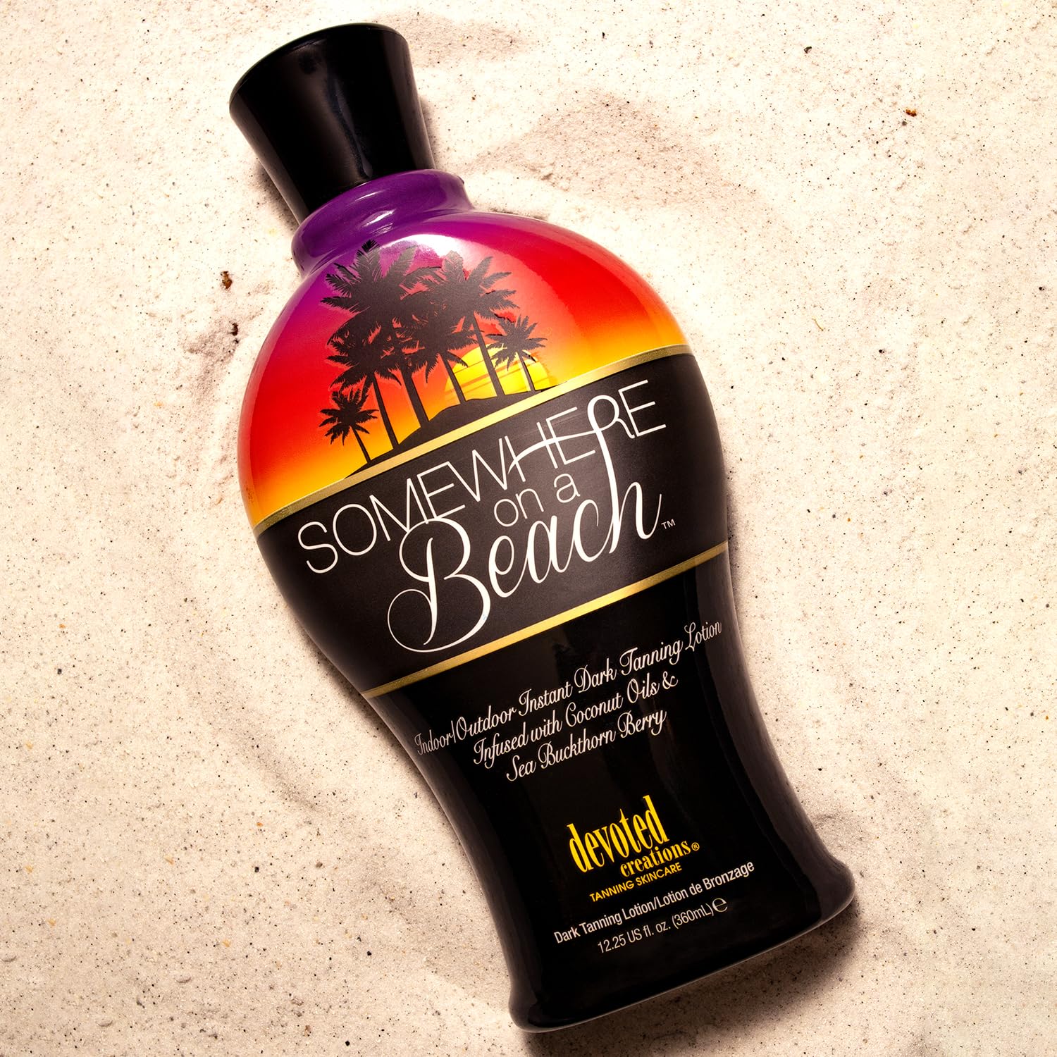 Close up of Devoted Creations Somewhere on a Beach bottle showing ingredients