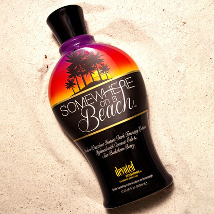 Close up of Devoted Creations Somewhere on a Beach bottle showing ingredients