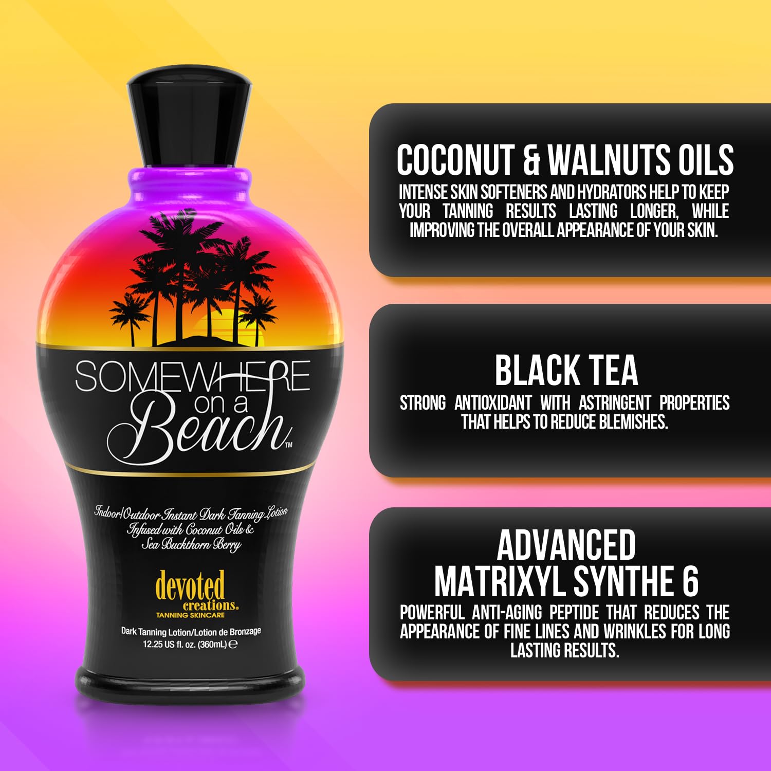 Bottle of Devoted Creations Somewhere on a Beach authentic imported tanning lotion
