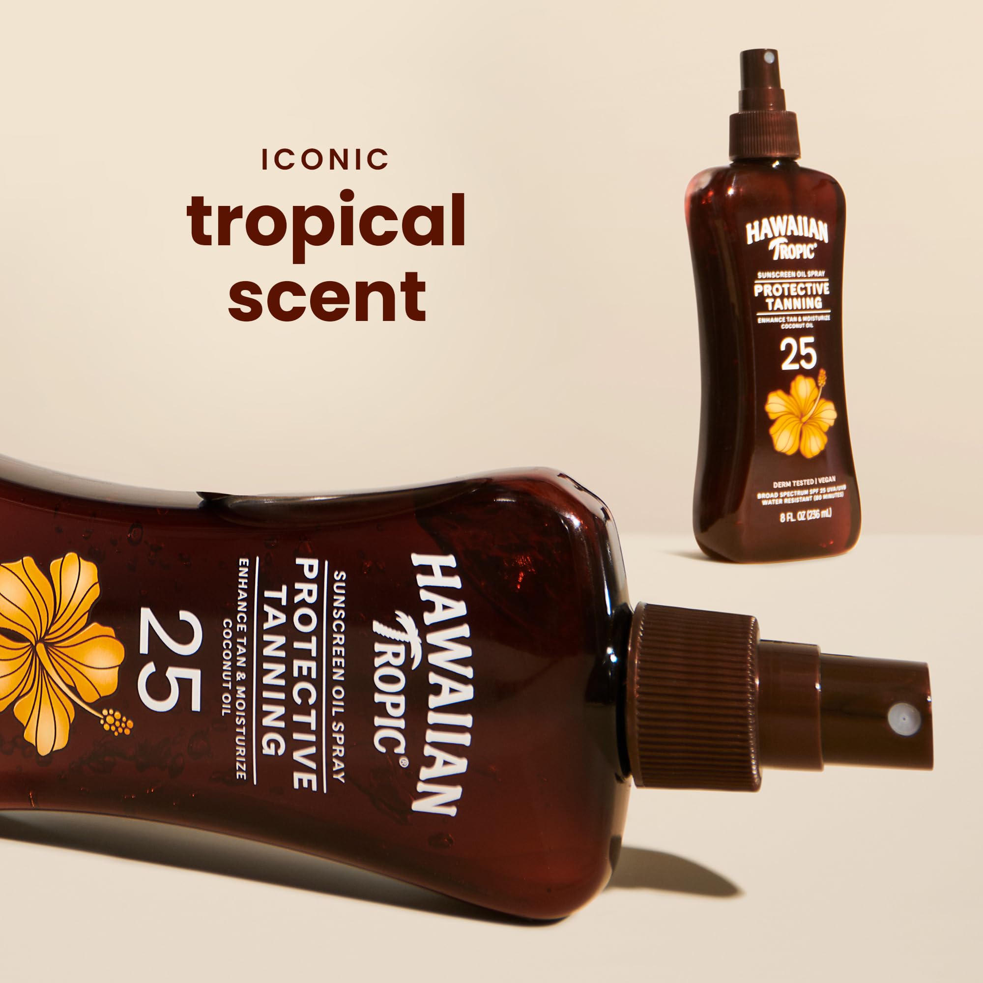 Hawaiian Tropic SPF 15 sunscreen spray bottle packaging