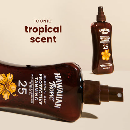 Hawaiian Tropic SPF 15 sunscreen spray bottle packaging