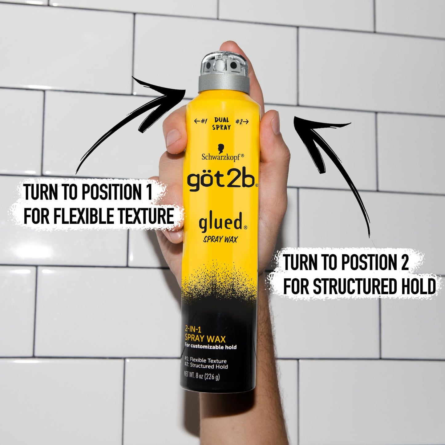 Got2b Glued aerosol spray wax bottle displaying original USA packaging details and ingredients list