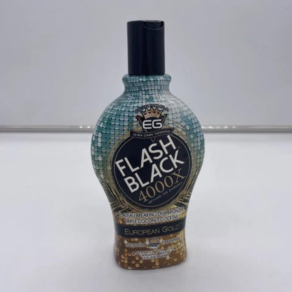 Side view of Flash Black 4000X tanning bronzer bottle