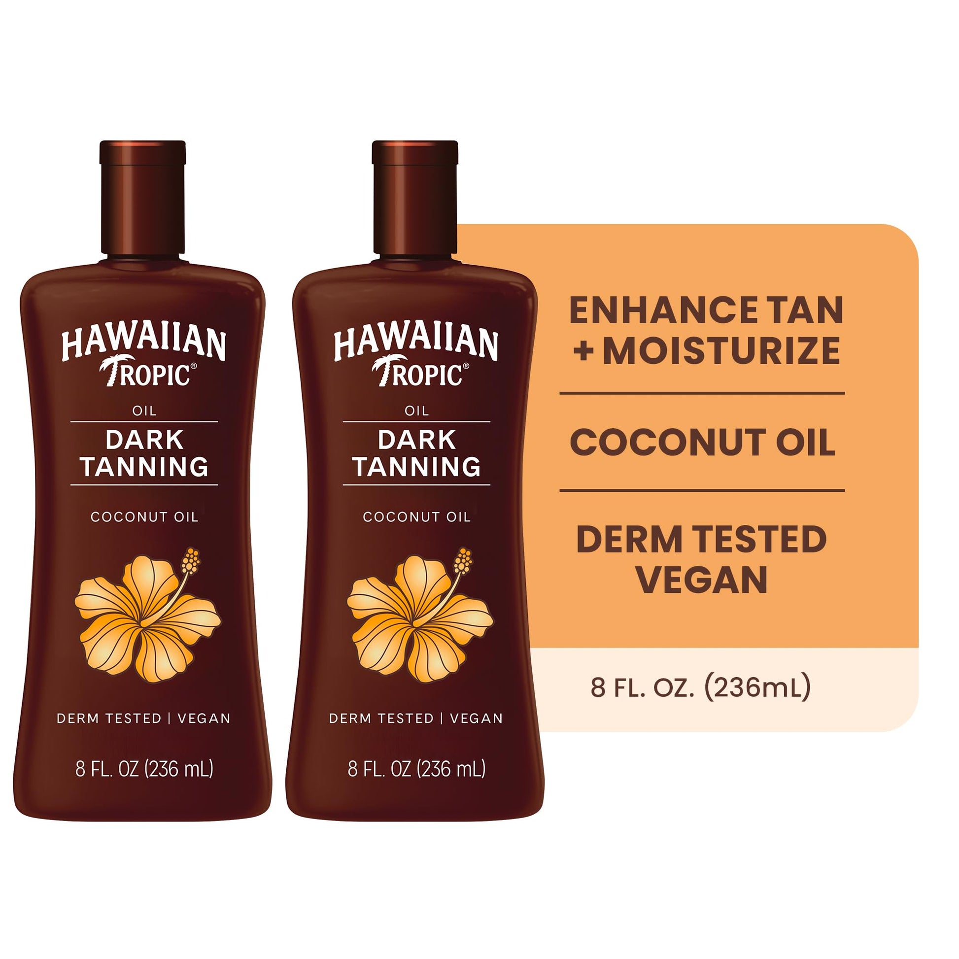 Hawaiian Tropic moisturizing body oil bottles side by side