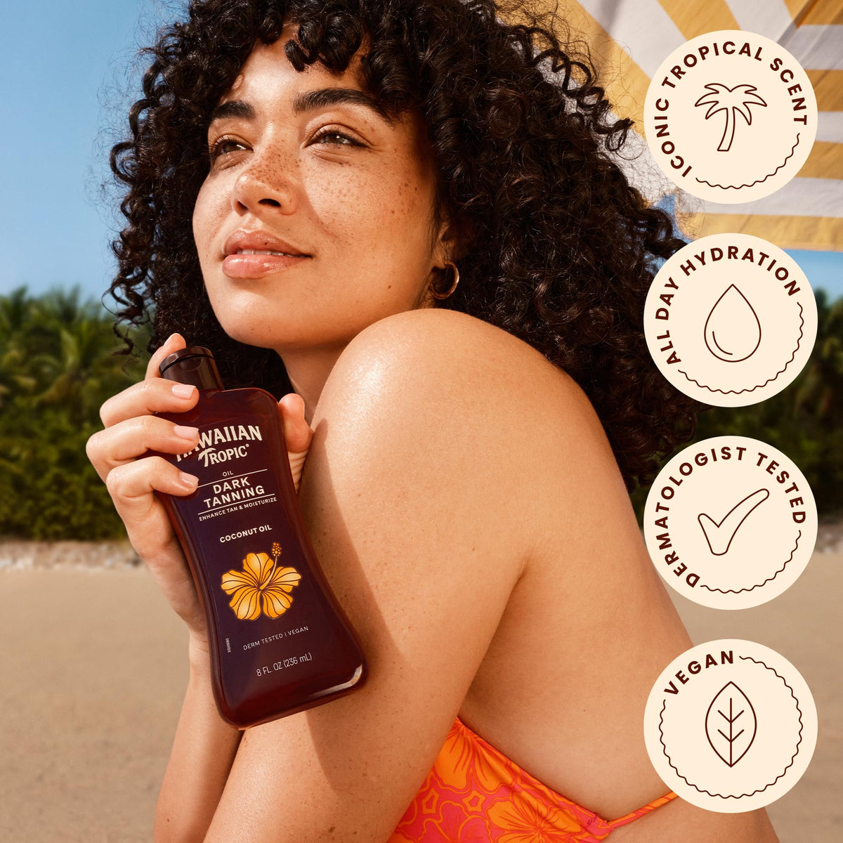 Hawaiian Tropic dark tanning oil lifestyle beach setting