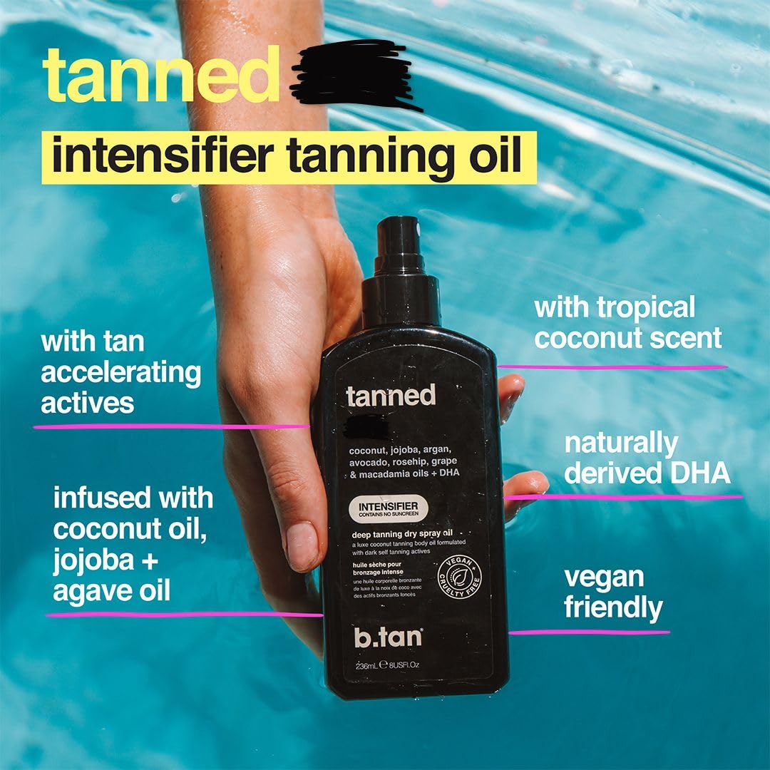 Close up of B.Tan Tanned AF ingredient list on bottle
