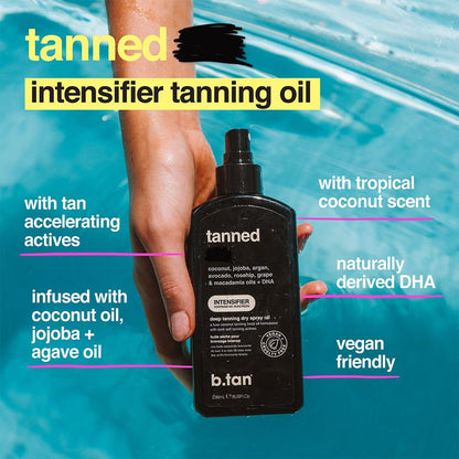 Close up of B.Tan Tanned AF ingredient list on bottle