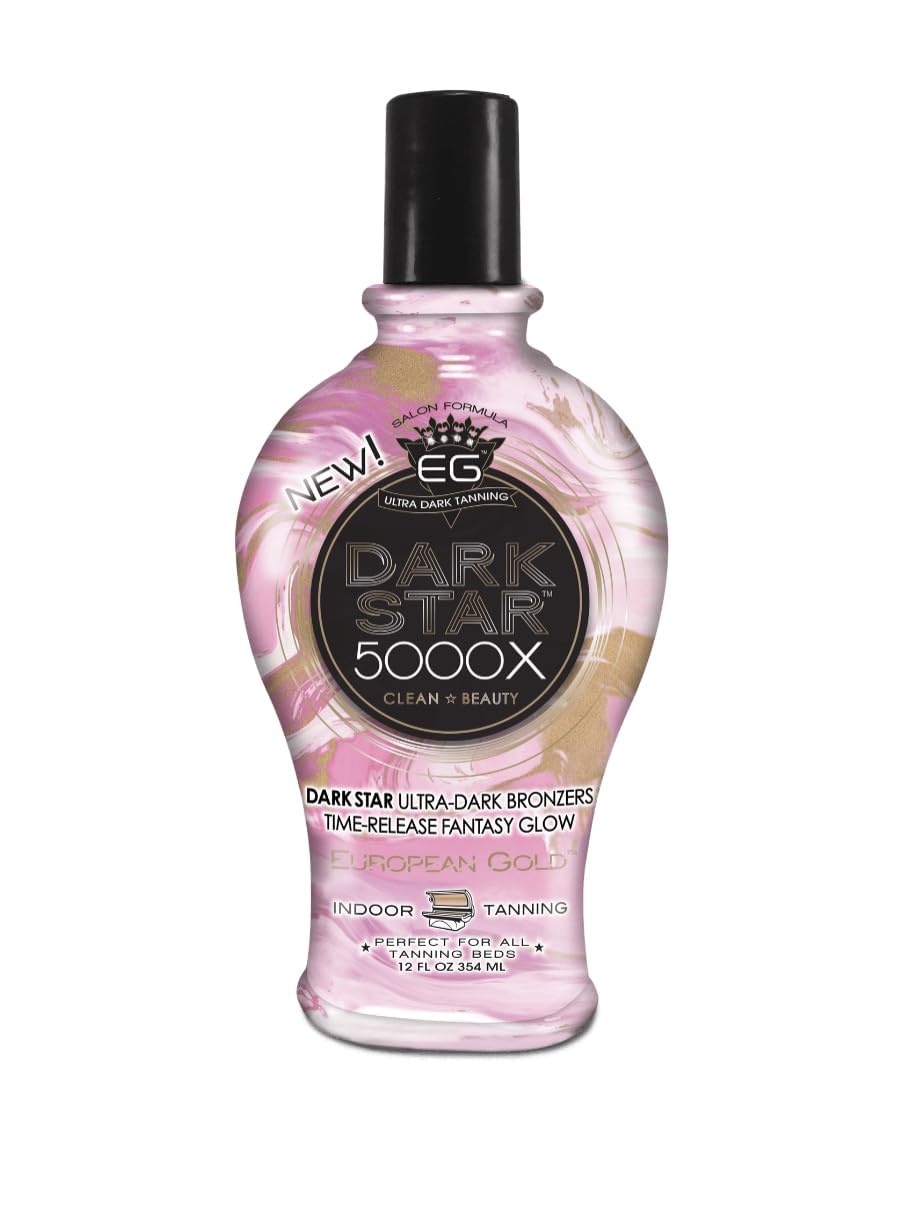 Close up of European Gold Dark Star 5000X tanning lotion label details