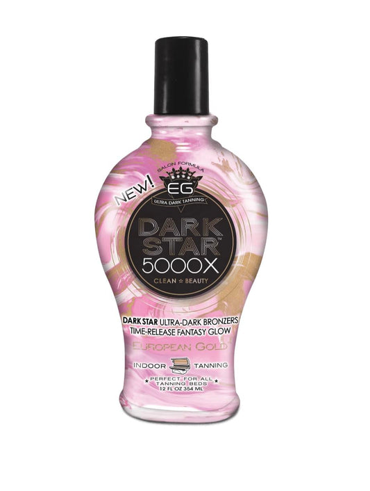 Close up of European Gold Dark Star 5000X tanning lotion label details