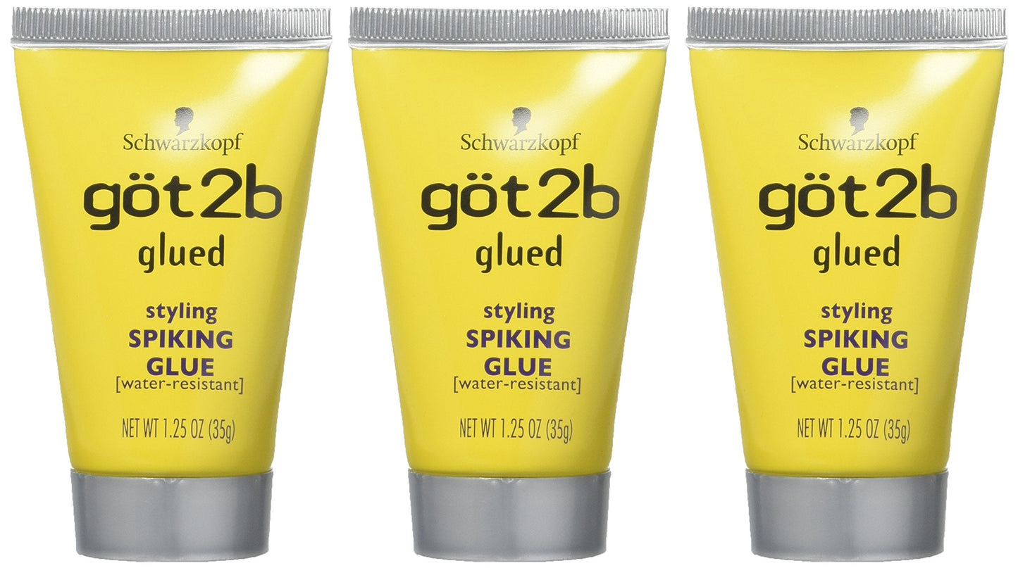 Three pack of Got2B Glued Spiking Glue for long lasting gravity defying mens hairstyles and eyebrow styling.