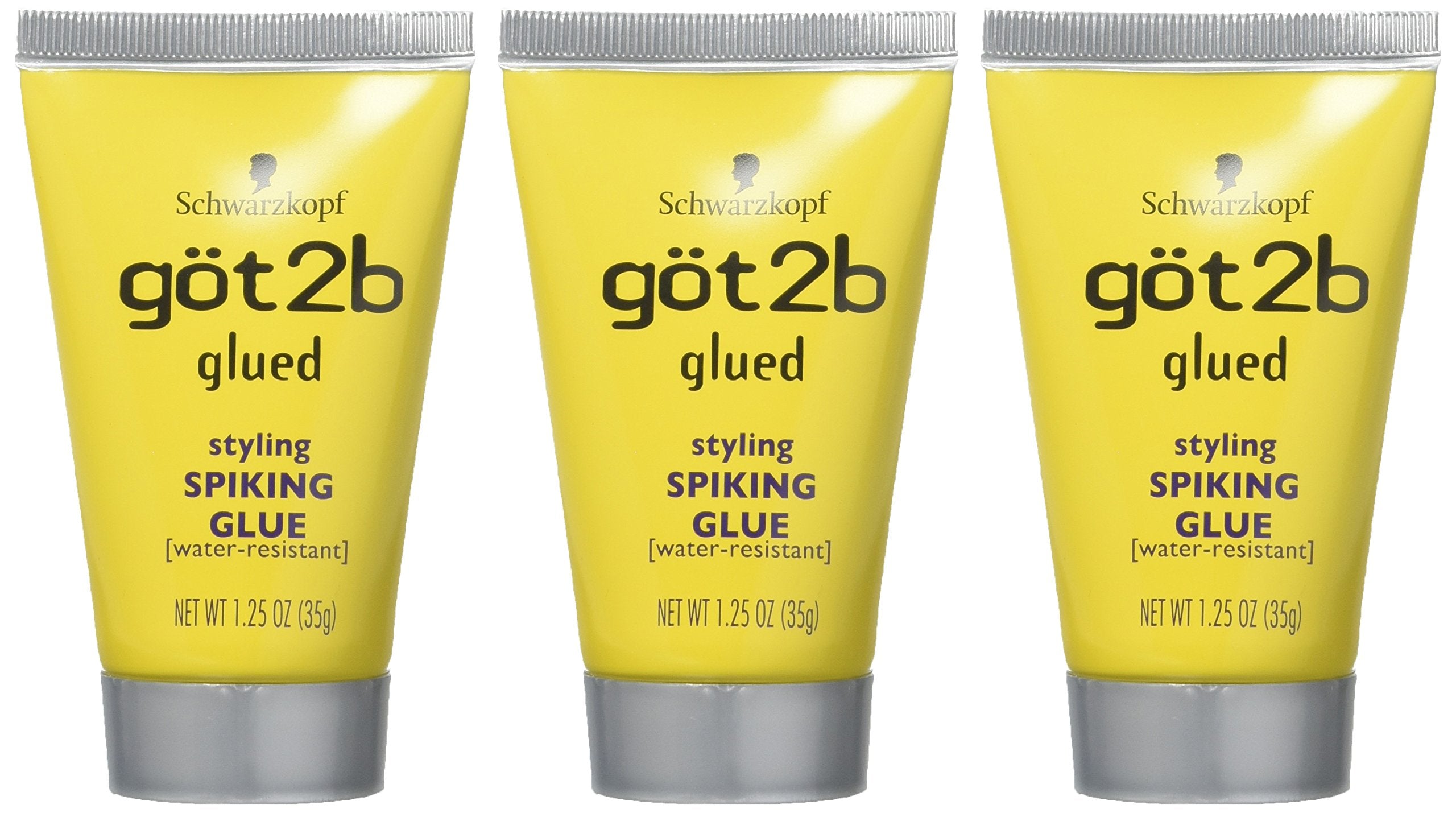 Three pack of Got2B Glued Spiking Glue for long lasting gravity defying mens hairstyles and eyebrow styling.