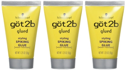 Three pack of Got2B Glued Spiking Glue for long lasting gravity defying mens hairstyles and eyebrow styling.