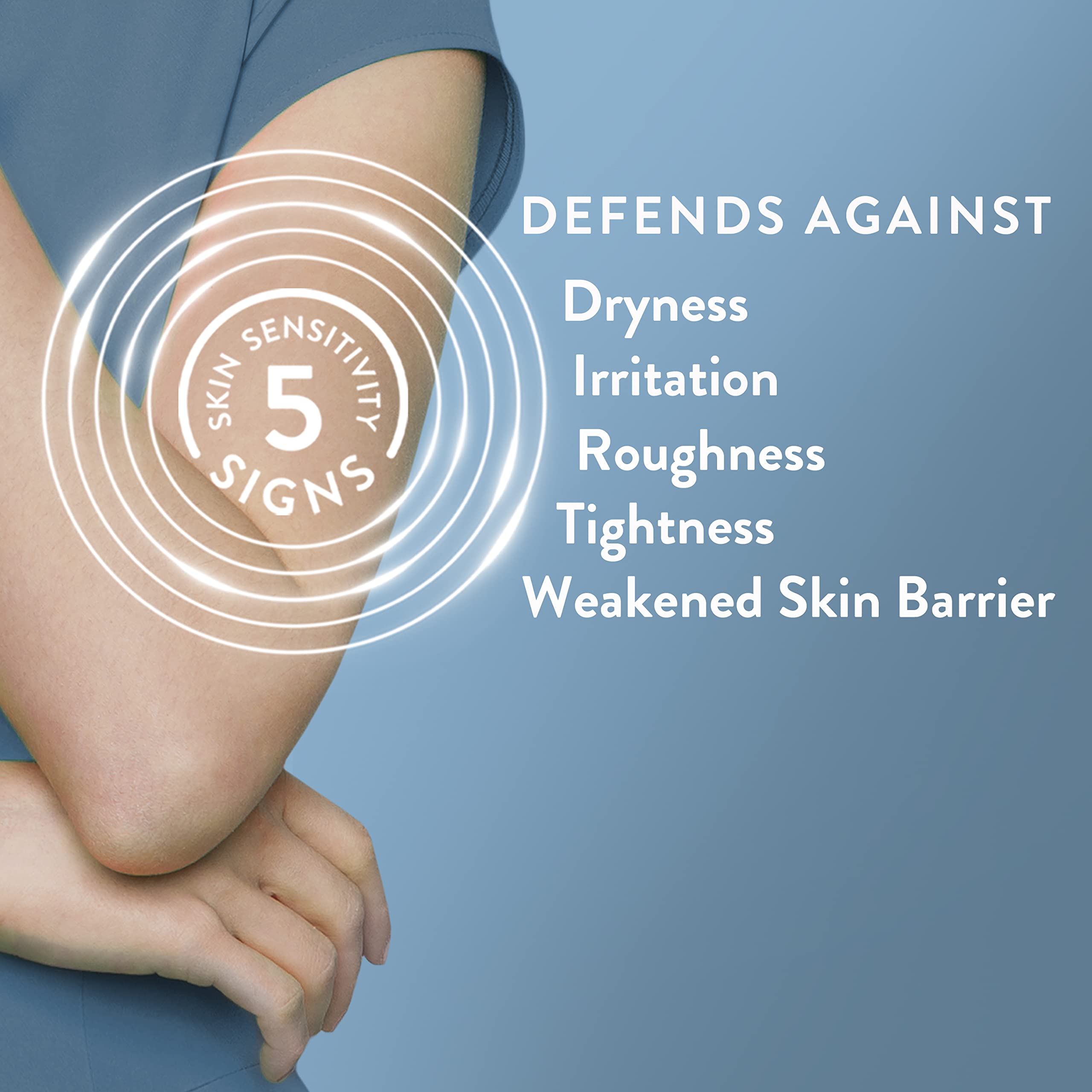 Back label of Cetaphil moisturizing relief body wash illustrating the ingredient list and advanced moisture blend details