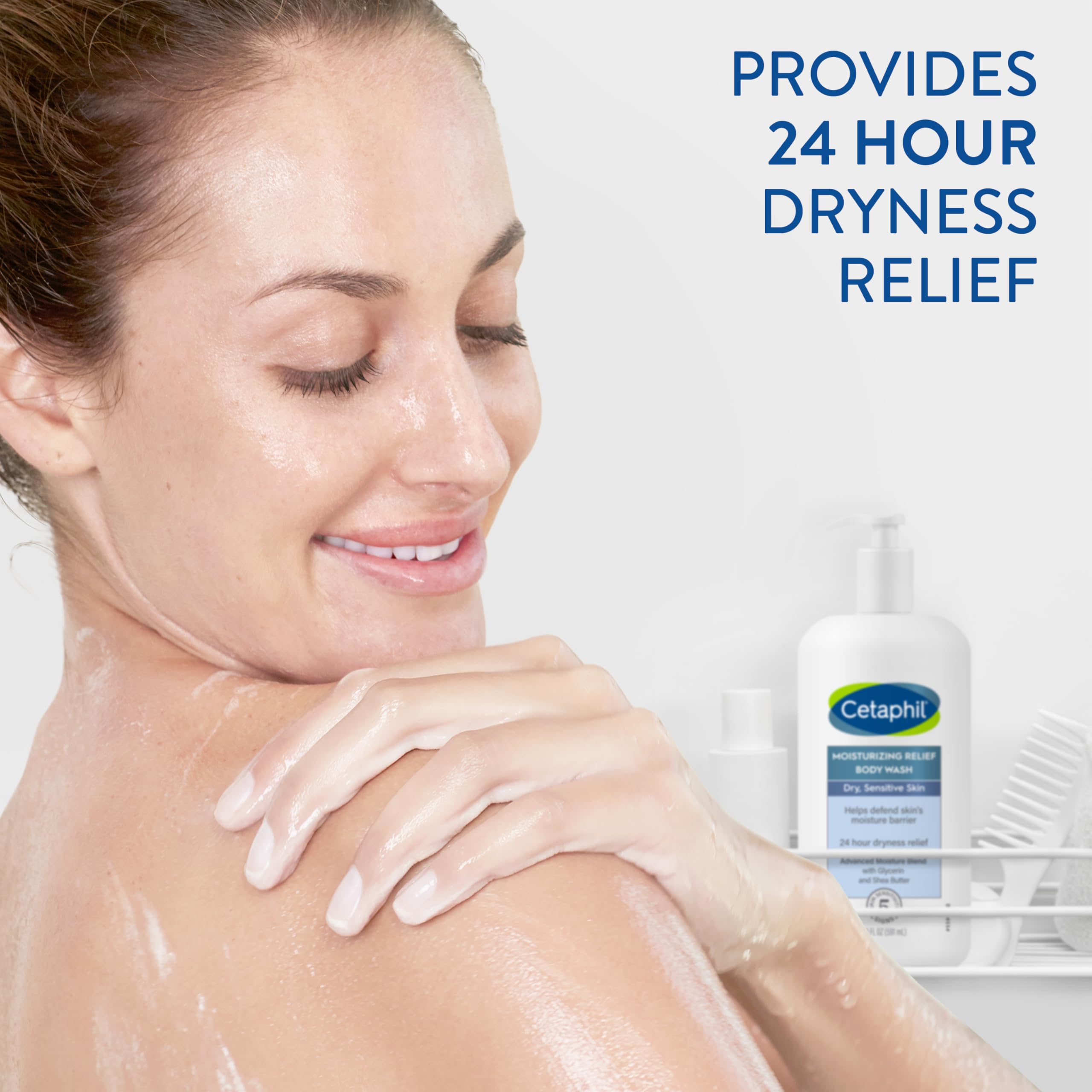Creamy rich lather texture of dermatologist tested sensitive skin body cleanser on a white background