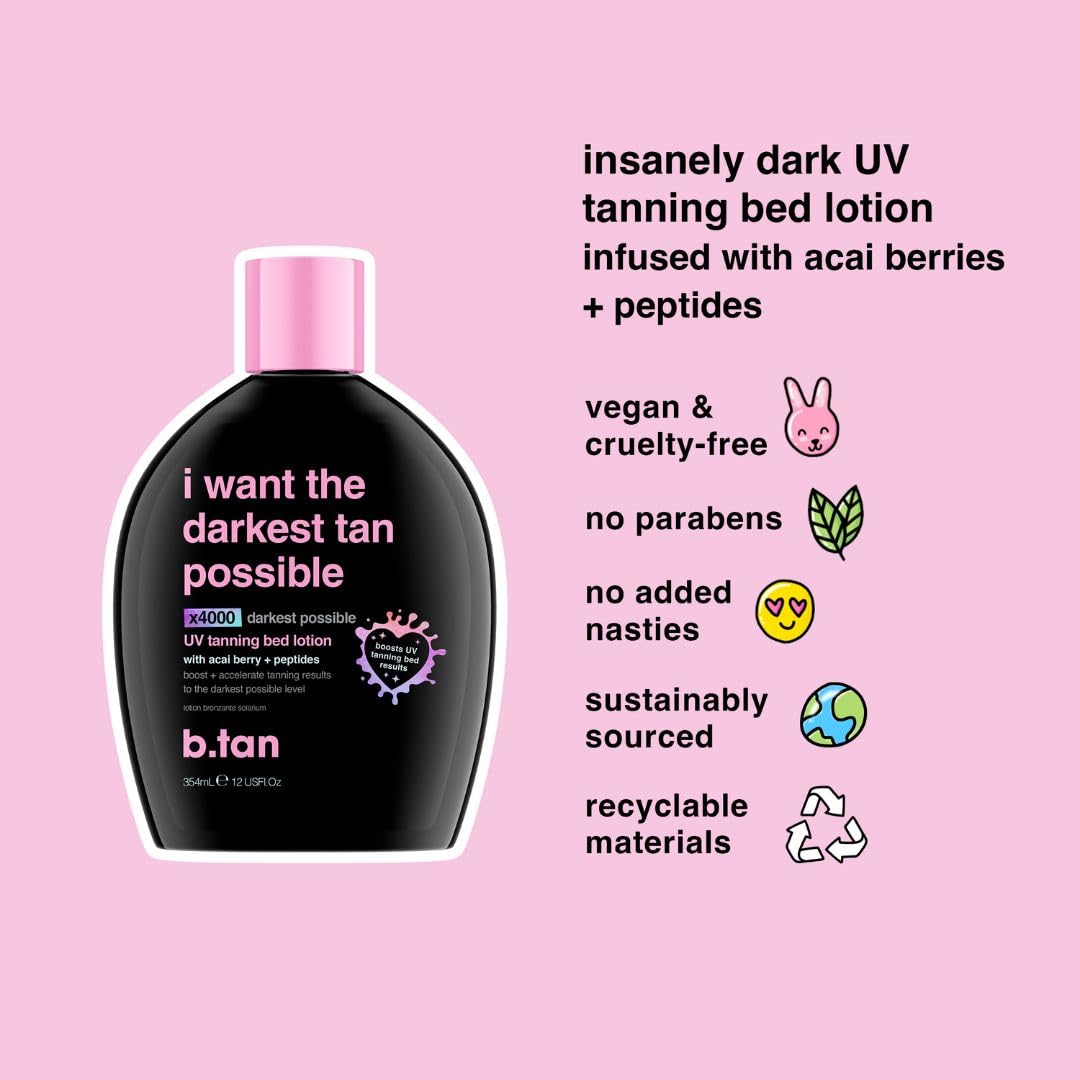 B.Tan tanning set for deep dark skin glow with ingredient highlights.