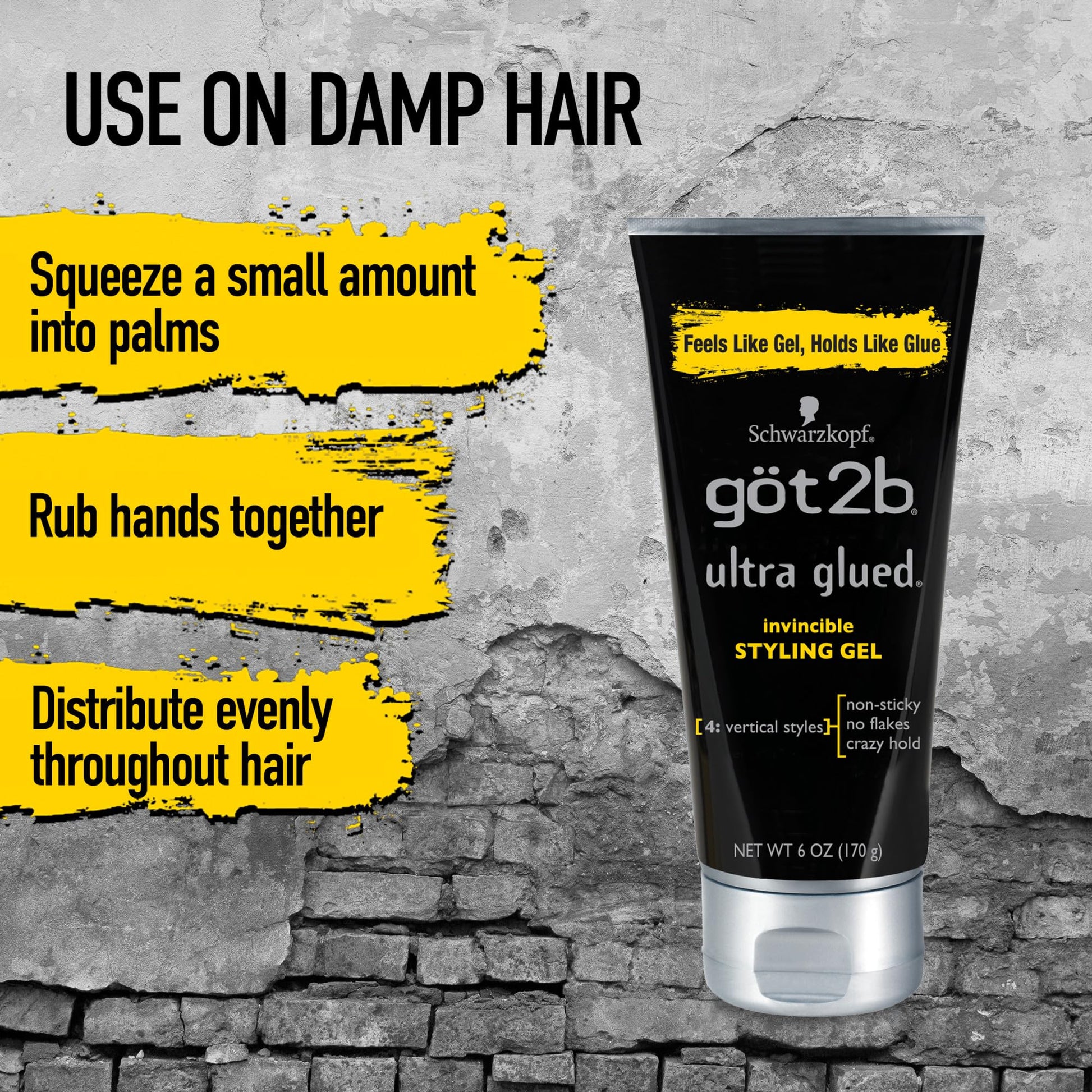 Got2b Ultra Glued travel size one point two five fluid ounce tube for on-the-go vertical hair styling