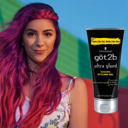 Three piece kit of Got2b Ultra Glued Invincible Styling Gel displaying the complete imported USA product collection
