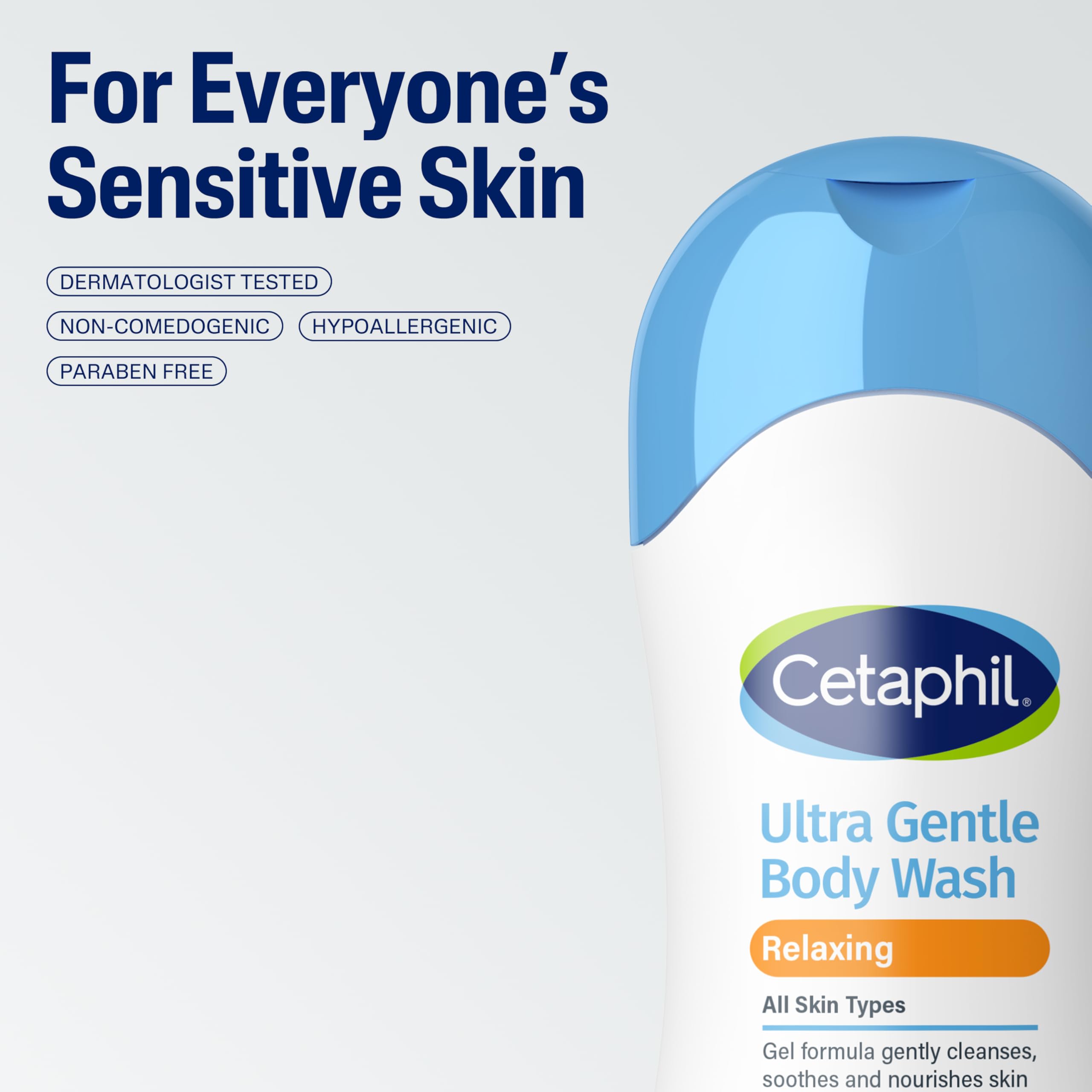 Cetaphil dermatologist tested hypoallergenic body wash bottle angled view