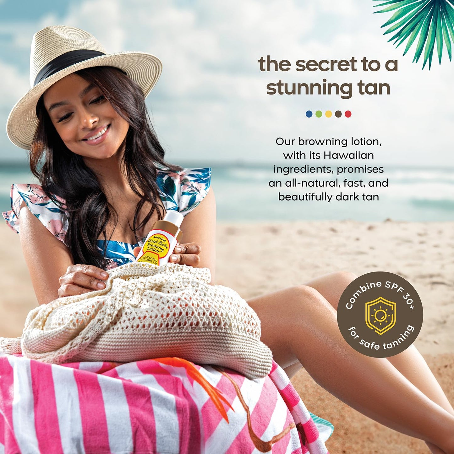 Applying Maui Babe tanning lotion for skin hydration