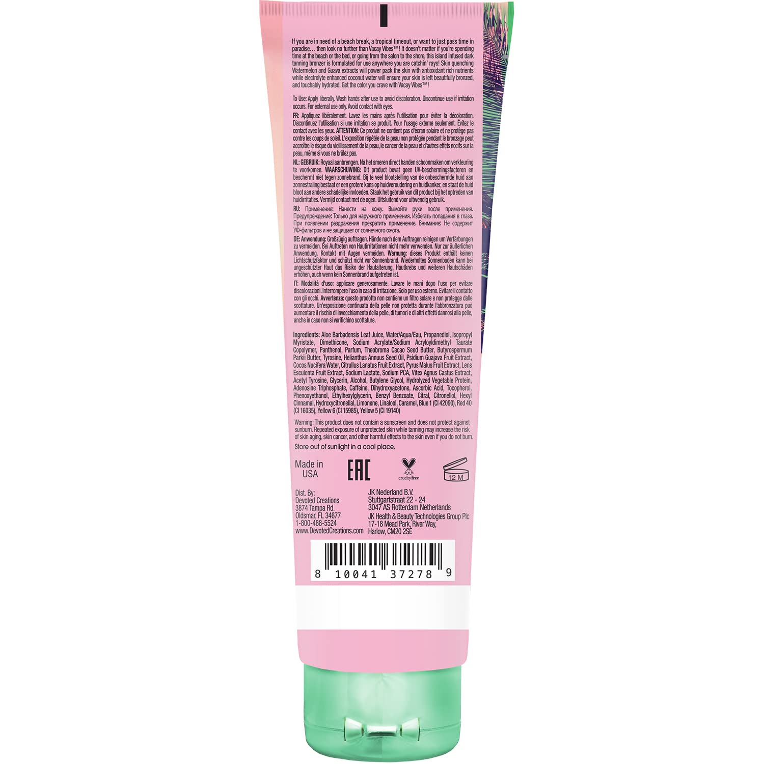 Tropical bronzing cocktail lotion for indoor and outdoor tanning