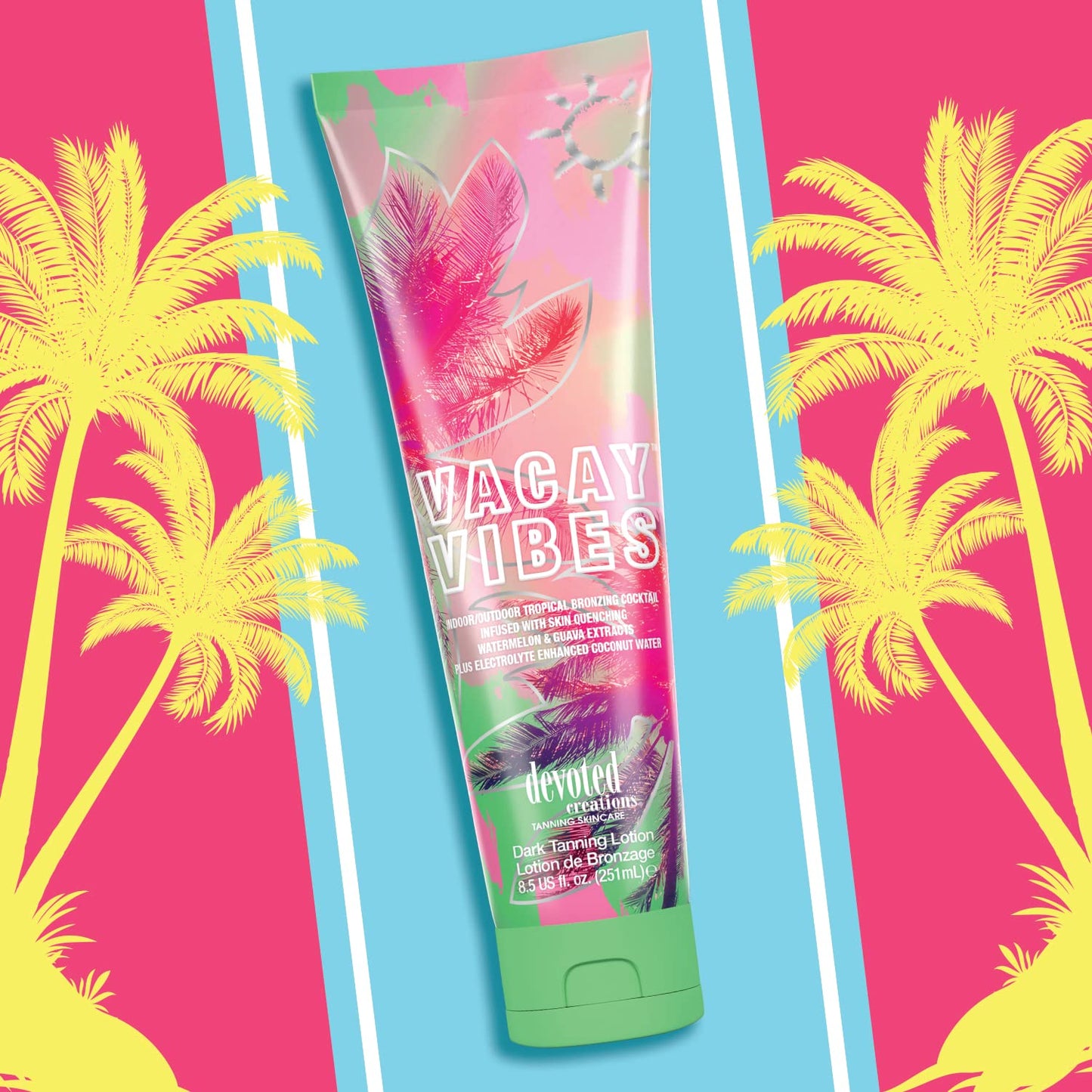 Devoted Creations Vacay Vibes bottle with watermelon and guava extract labeling