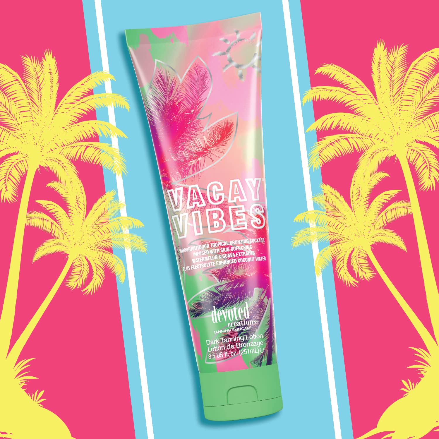 Devoted Creations Vacay Vibes bottle with watermelon and guava extract labeling
