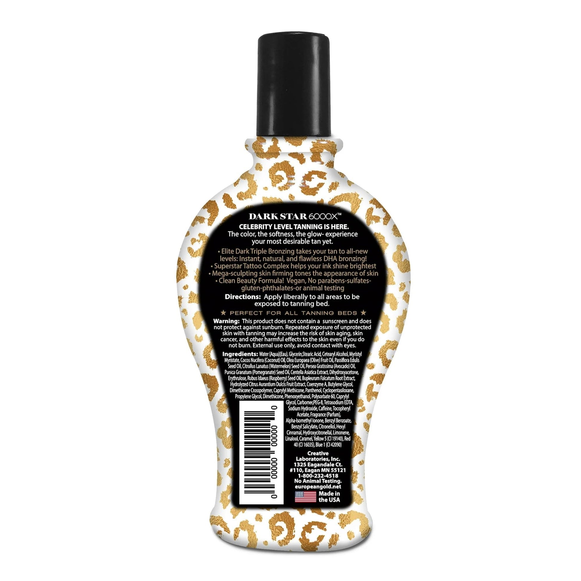 European Gold Dark Star 6000X tanning lotion packaging detail