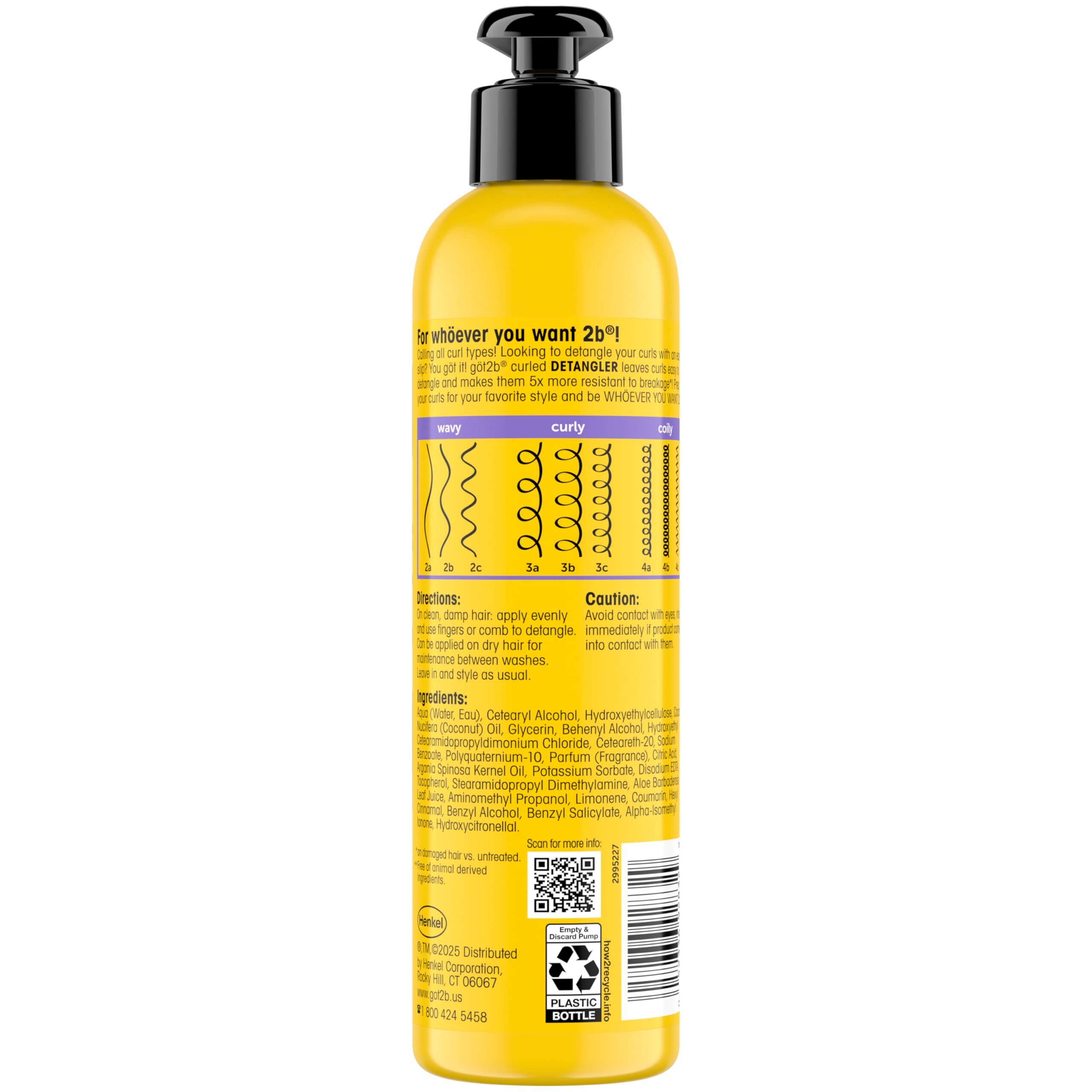 Got2B Curled detangling spray bottle showing vegan formula and argan oil benefits