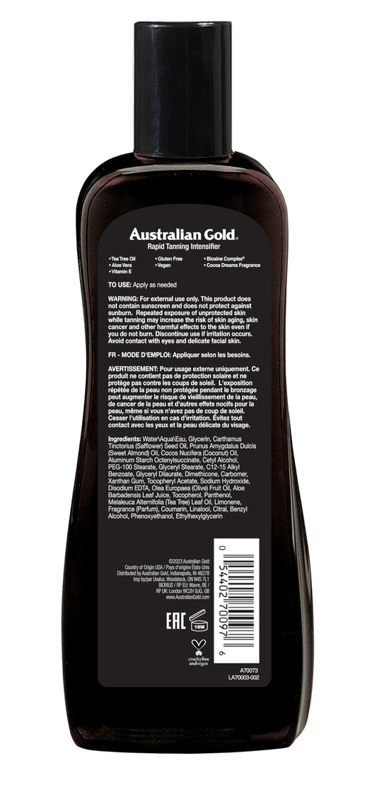 Australian Gold tanning lotion bottle back label