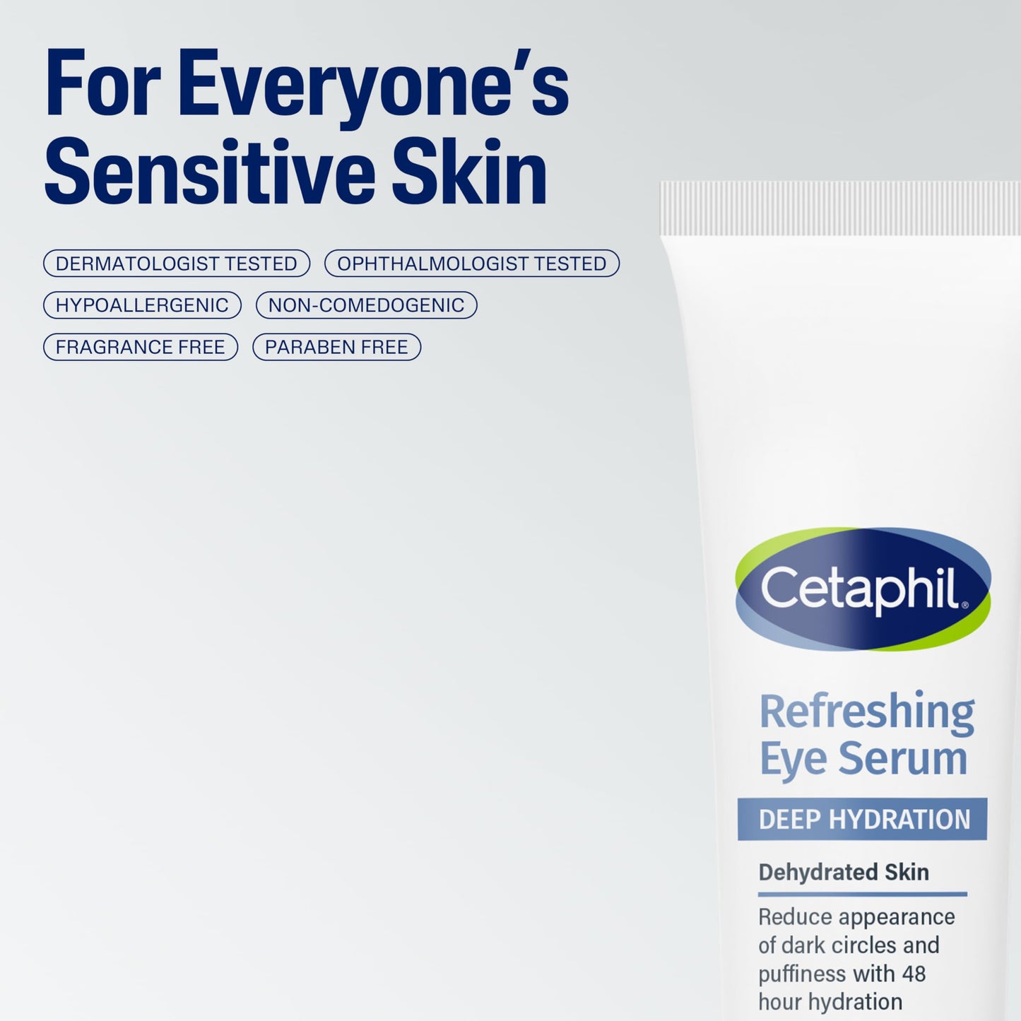 Side view of Cetaphil deep hydration eye serum for sensitive skin