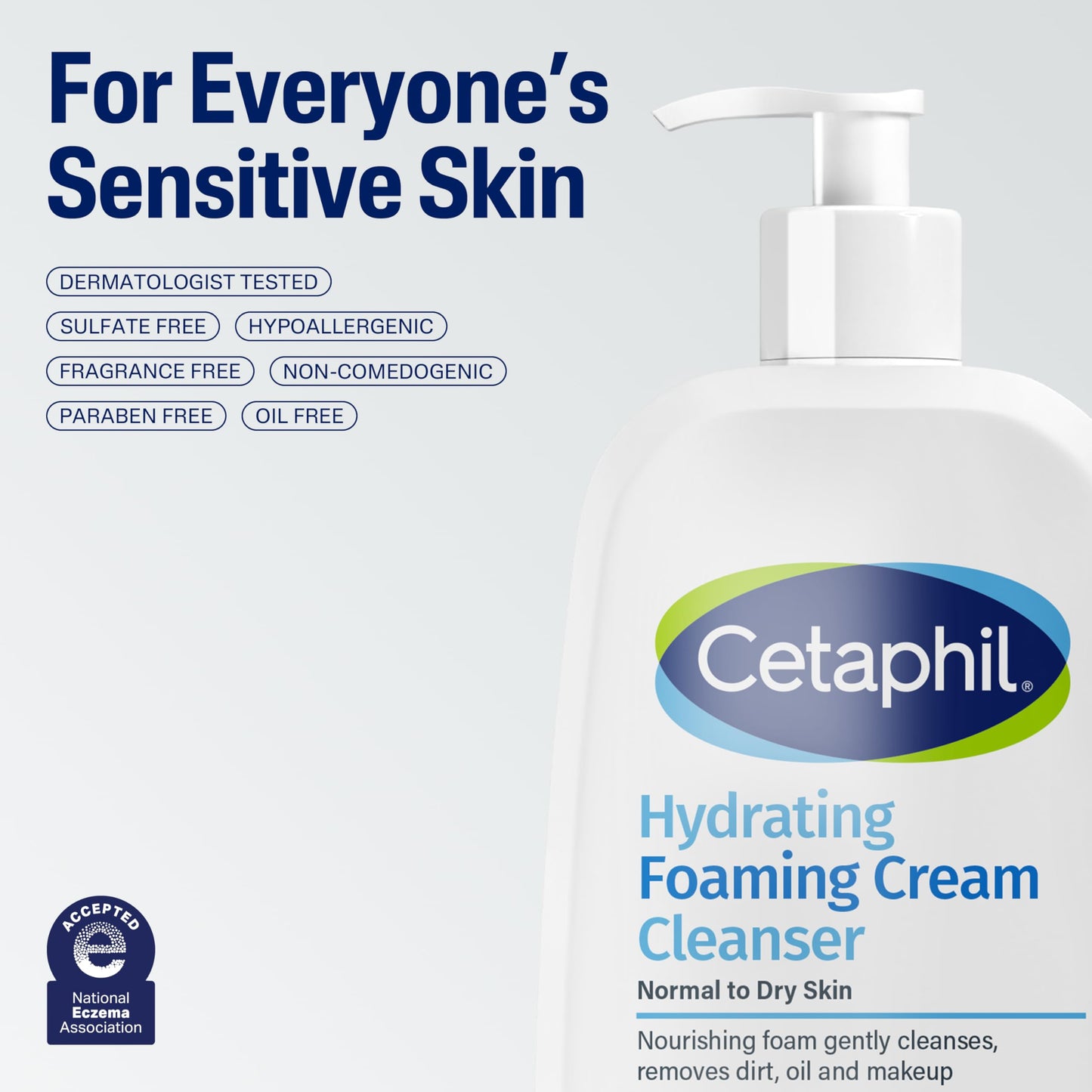 Authentic Cetaphil cream to foam sensitive skin cleanser on a white background