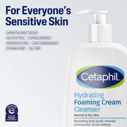 Authentic Cetaphil cream to foam sensitive skin cleanser on a white background