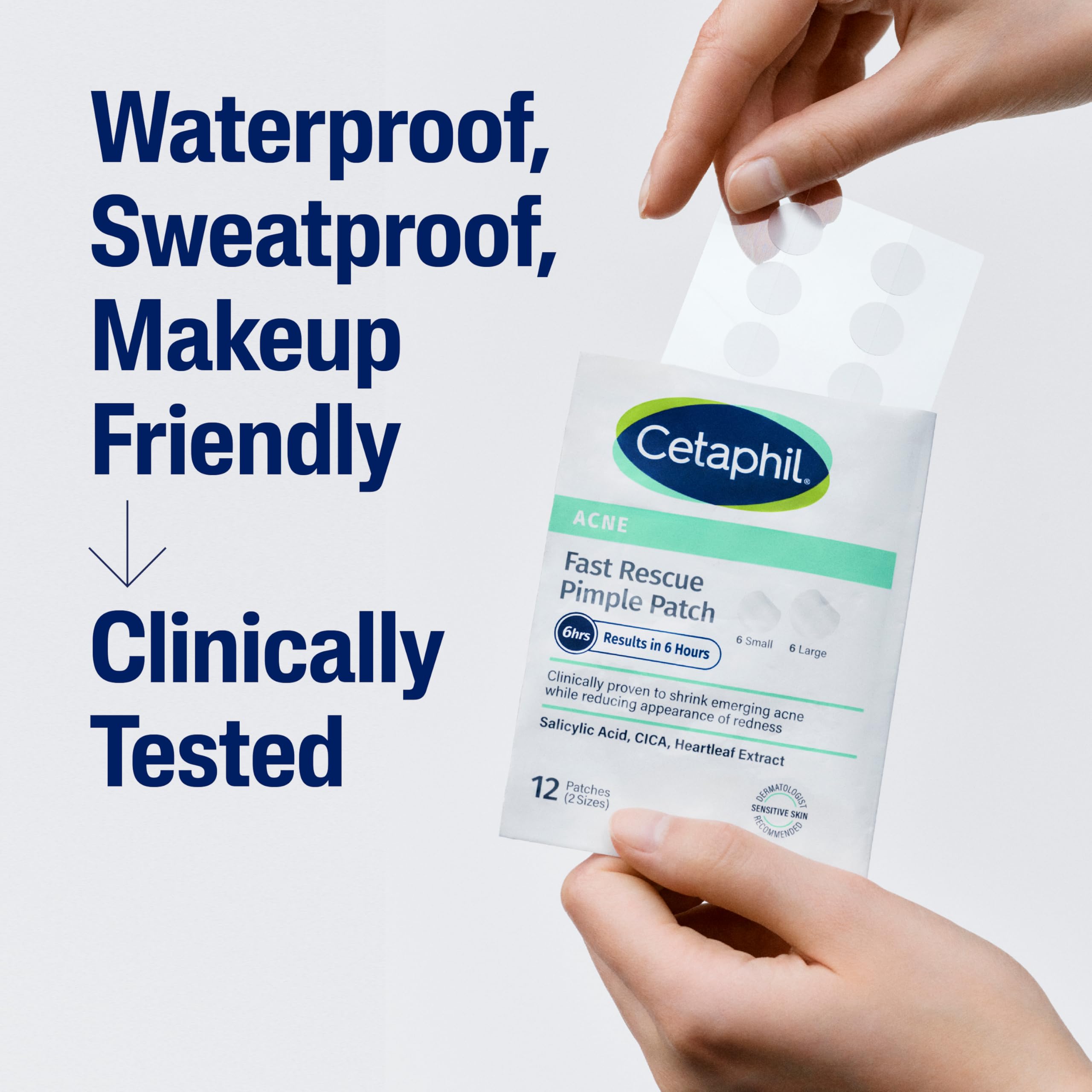 Cetaphil hydrocolloid spot patches for sensitive skin displaying the clear round stickers