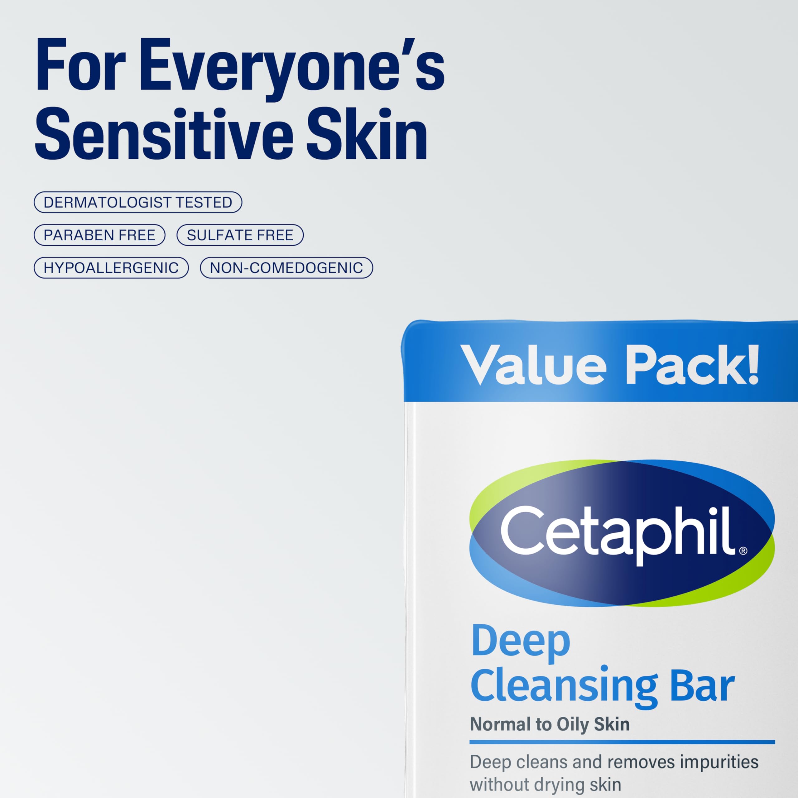 Close-up shot of the dermatologist-tested certification text on the Cetaphil Deep Cleansing Bar box.