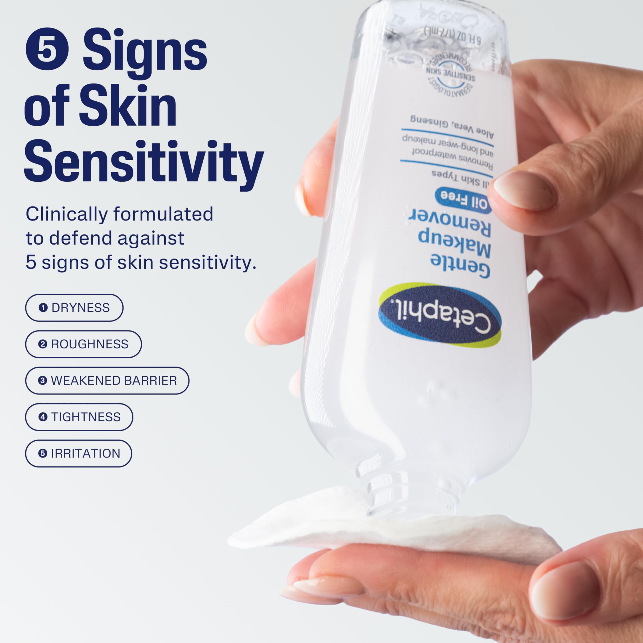 Cetaphil bi-phase oil-free makeup remover bottle showing the liquid layers and authentic packaging details