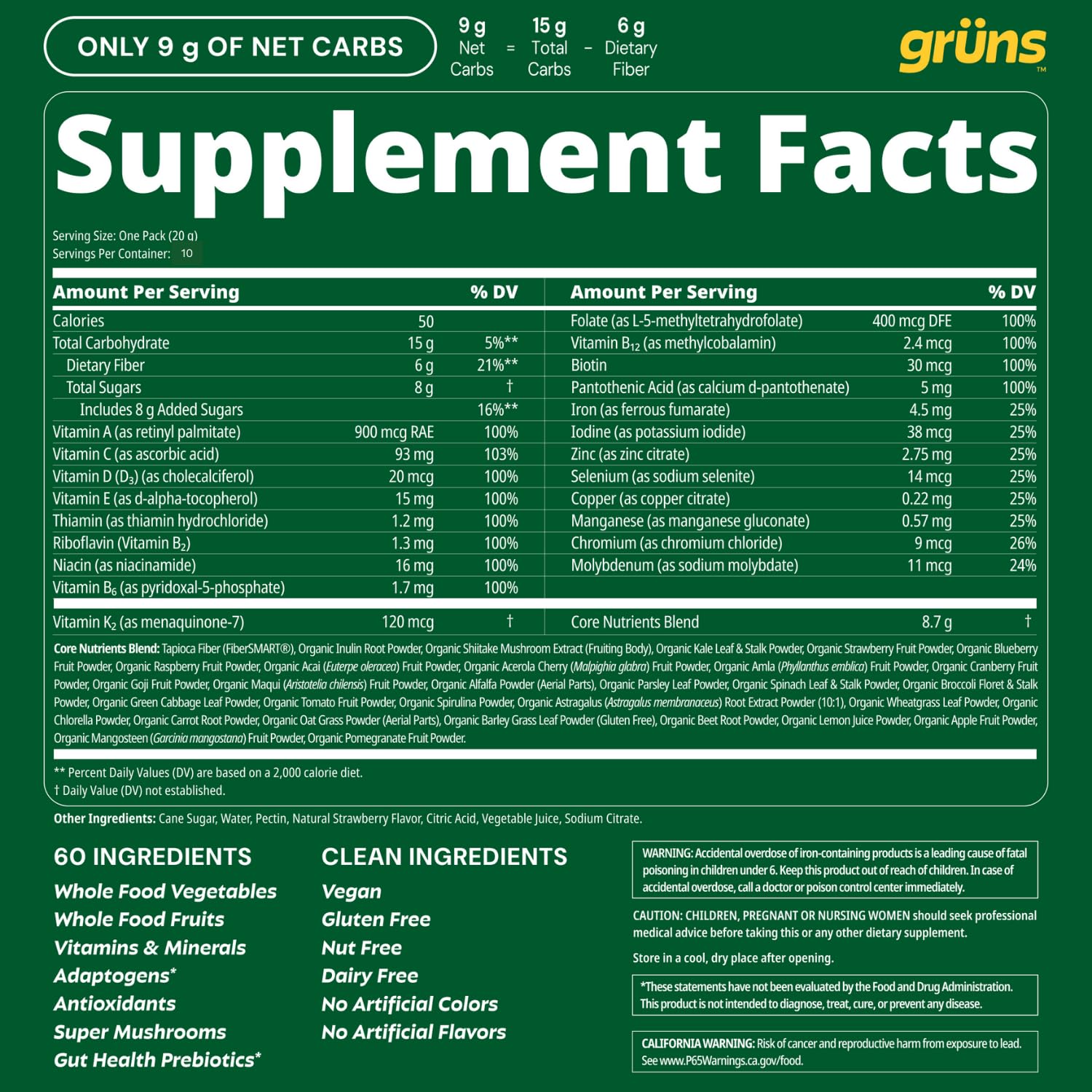 Gruns sugar-free strawberry flavored greens gummies
