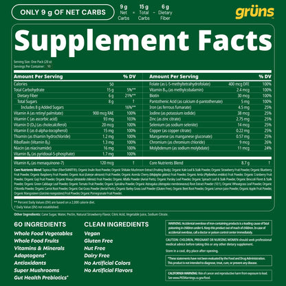 Gruns sugar-free strawberry flavored greens gummies