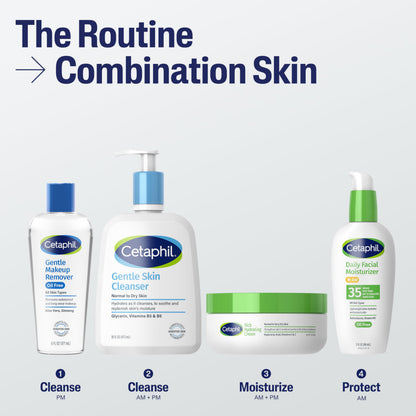 Clear plastic bottle of Cetaphil 6.0 fluid ounce makeup cleanser highlighting the oil free formula logo