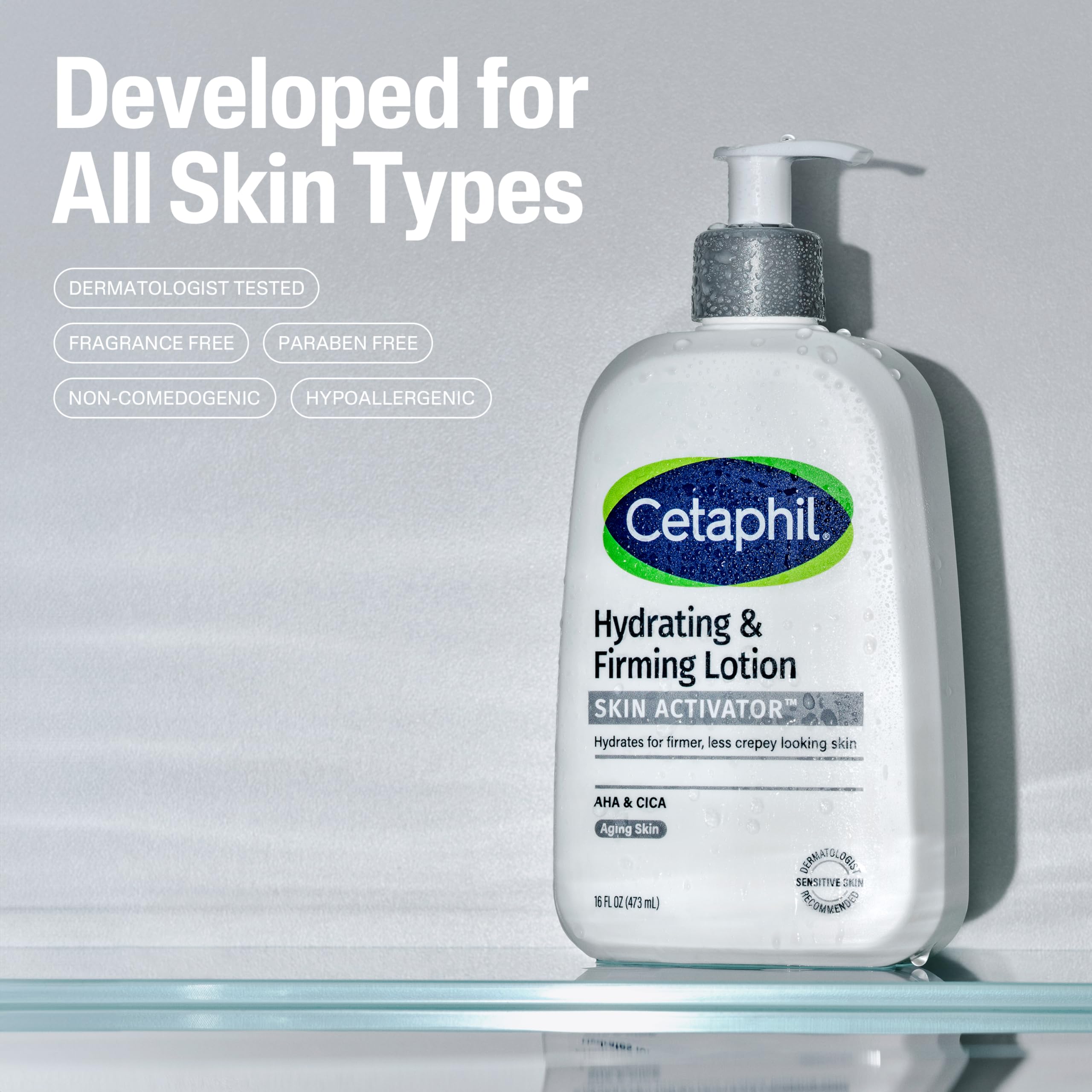 Cetaphil firming body moisturizer showing pump dispenser and sixteen ounce product sizing