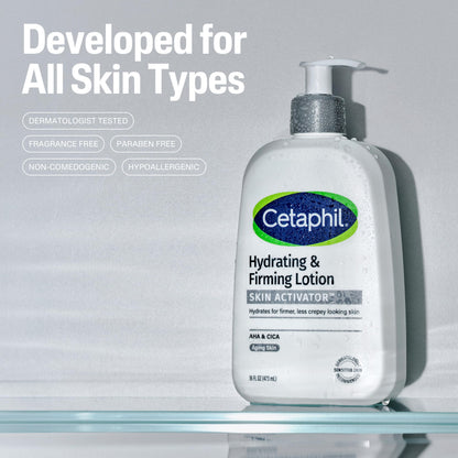 Cetaphil firming body moisturizer showing pump dispenser and sixteen ounce product sizing