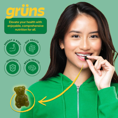 Nutrition facts label of GrÃ¼ns daily multivitamin with spirulina and chlorella