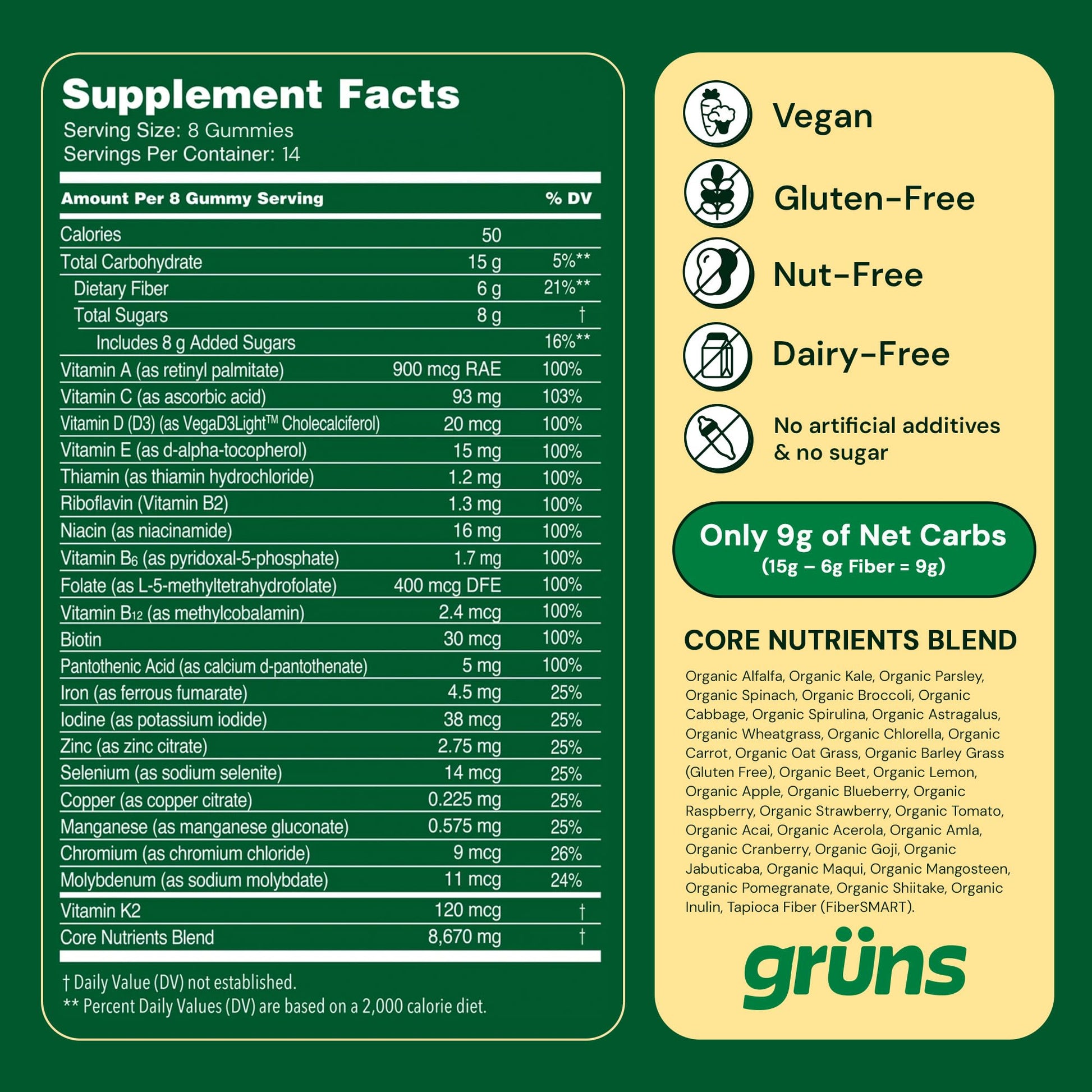 USA imported GrÃ¼ns comprehensive adults health supplement packaging details